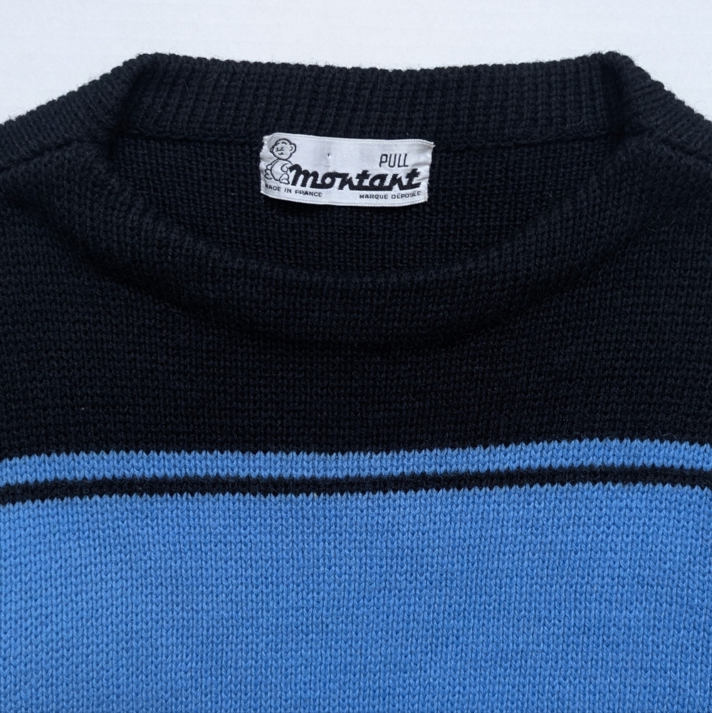 Vintage 70s Wool Ski Black and Blue Knit Sweater - Picture 8 of 12